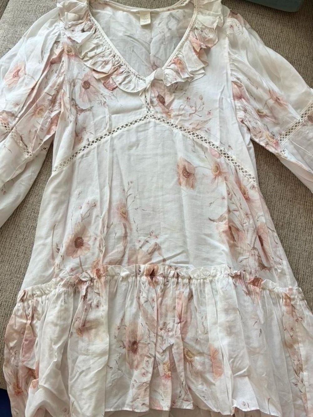 H&M Cream Mini Dress with Pink Floral Print